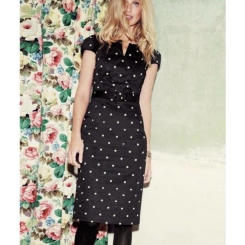 Boden Black Polka Dot Belted Shift Dress